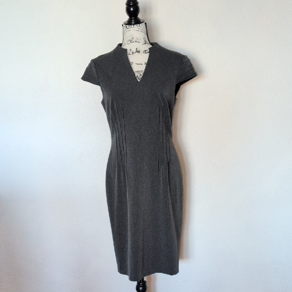 Antonio Melani Slate Gray Cap-Sleeve V-Neck Midi Dress